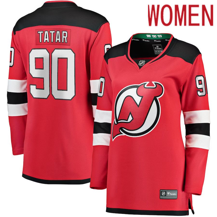 Women New Jersey Devils #90 Tomas Tatar Fanatics Branded Red Home Breakaway Player NHL Jersey-0